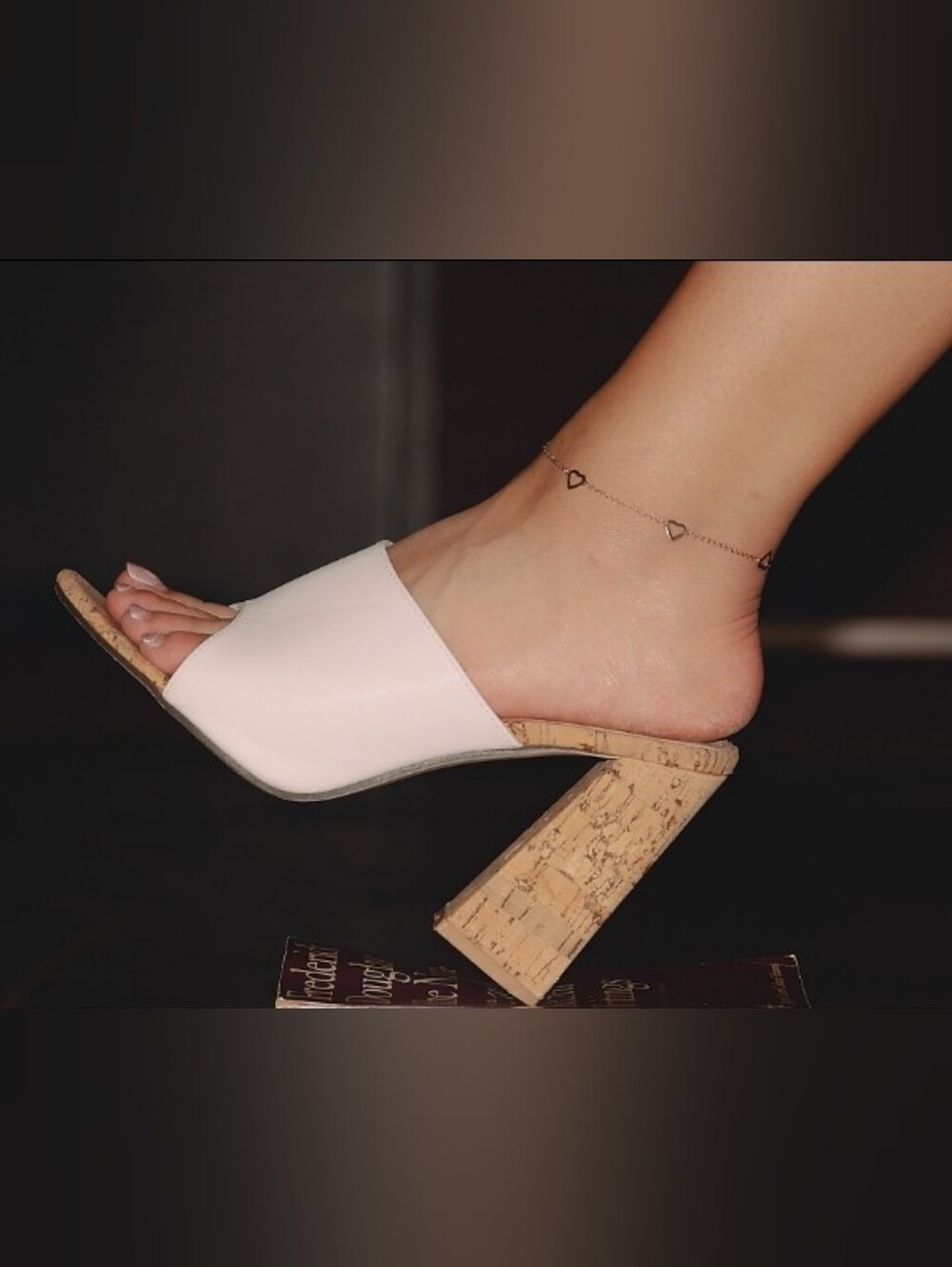 White Cork Block Heel Slide Sandals